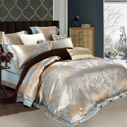 European-style 4-piece bedding set with satin jacquard pattern on 100% cotton fabric