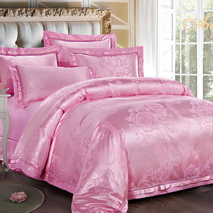 European-style 4-piece bedding set with satin jacquard pattern on 100% cotton fabric