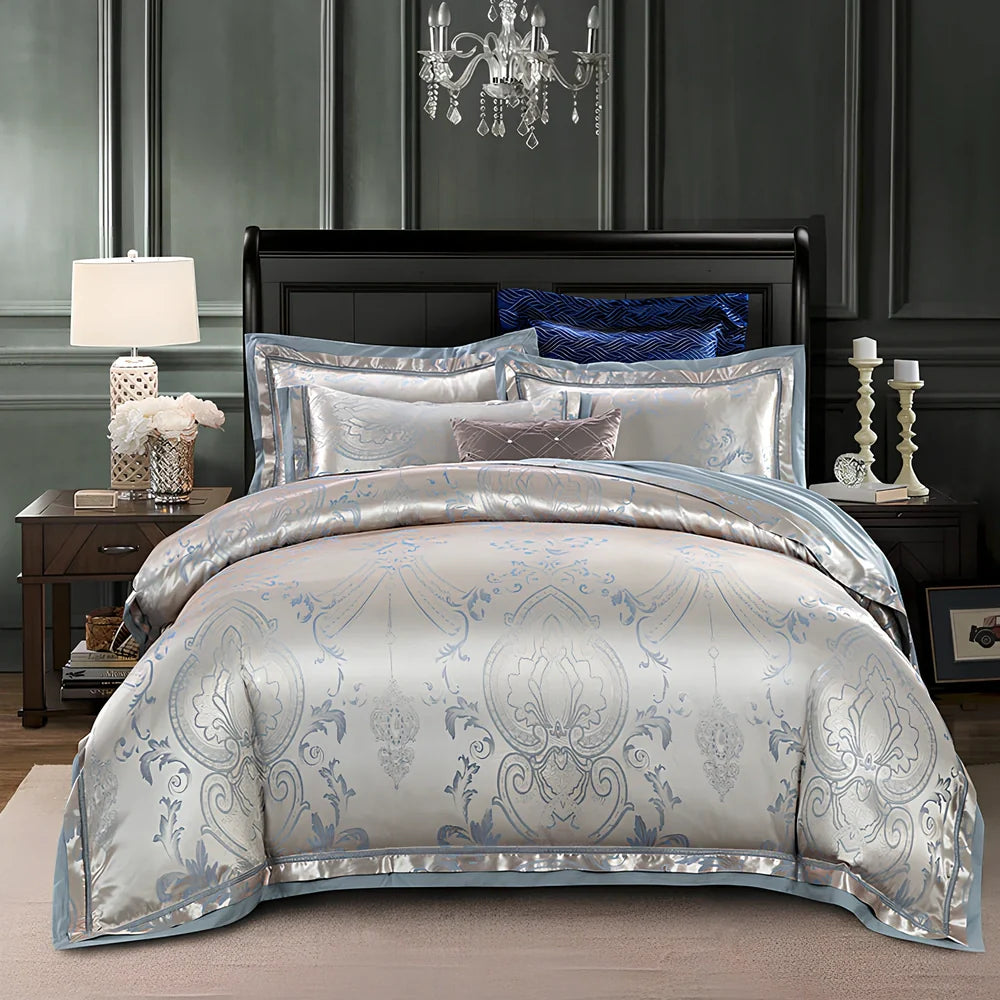 European-style 4-piece bedding set with satin jacquard pattern on 100% cotton fabric