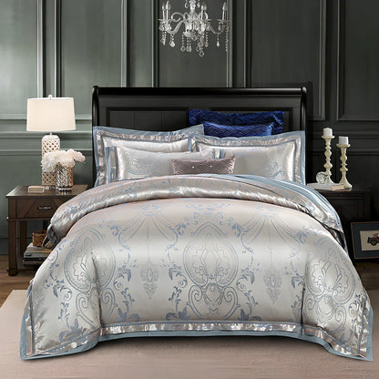 European-style 4-piece bedding set with satin jacquard pattern on 100% cotton fabric