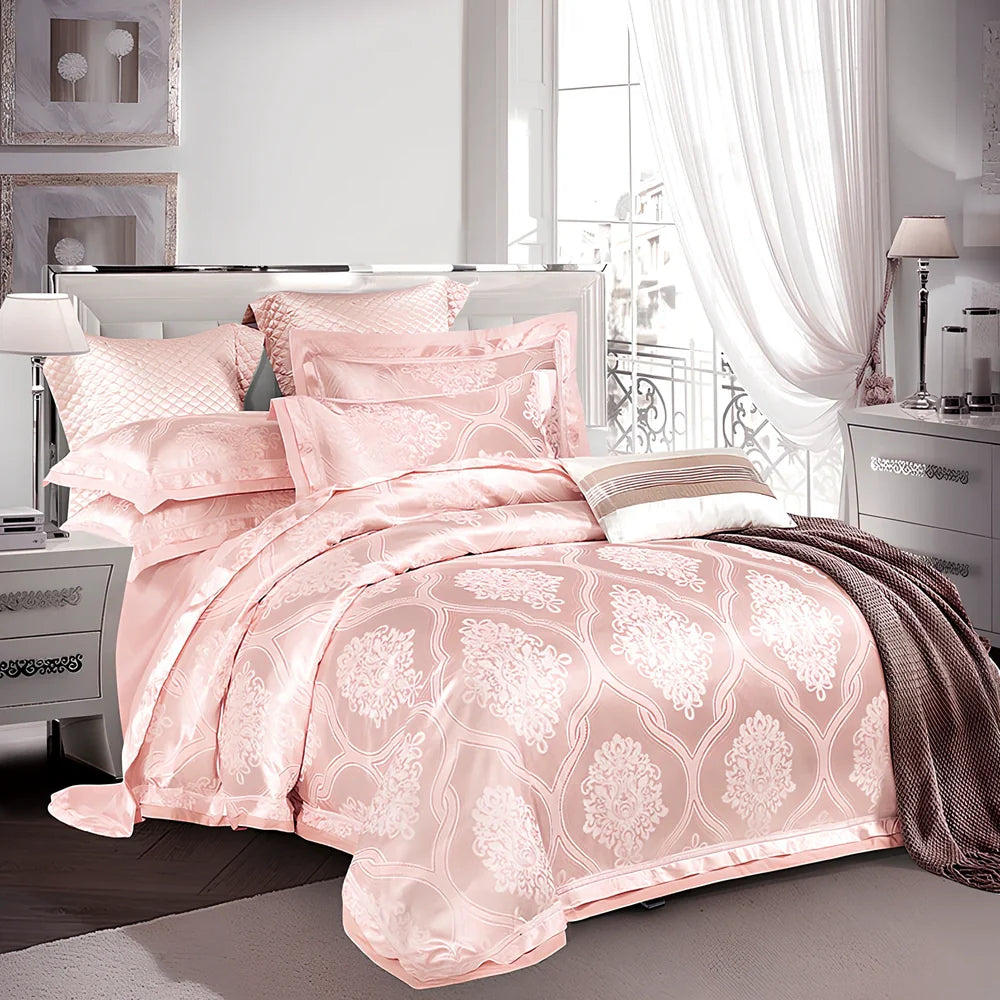 European-style 4-piece bedding set with satin jacquard pattern on 100% cotton fabric