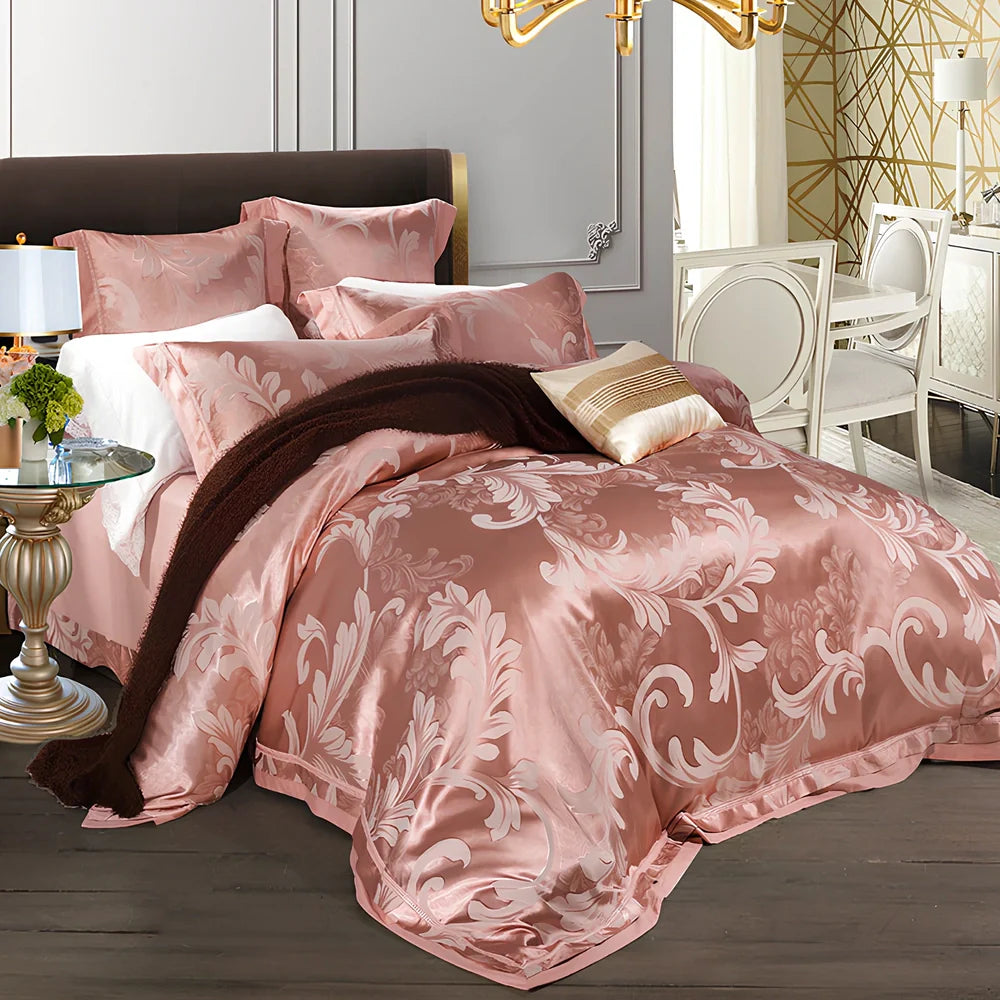 European-style 4-piece bedding set with satin jacquard pattern on 100% cotton fabric