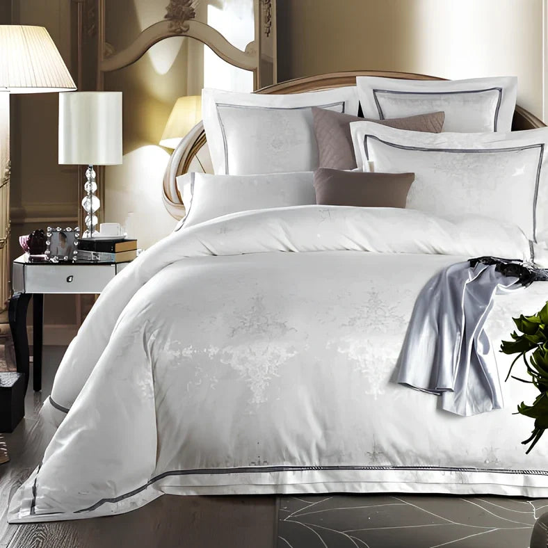 European-style 4-piece bedding set with satin jacquard pattern on 100% cotton fabric