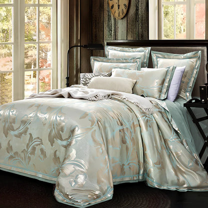 European-style 4-piece bedding set with satin jacquard pattern on 100% cotton fabric
