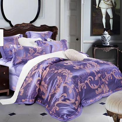 European-style 4-piece bedding set with satin jacquard pattern on 100% cotton fabric