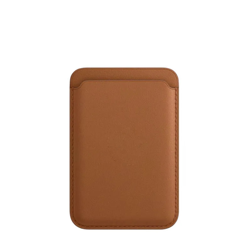 Black PU leather magnetic wallet phone case for iPhone with integrated card holder on MagSafe charger
