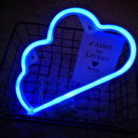 Cloud-shaped neon LED wall light, 300mm size in blue, pink, or white options for indoor hanging decor