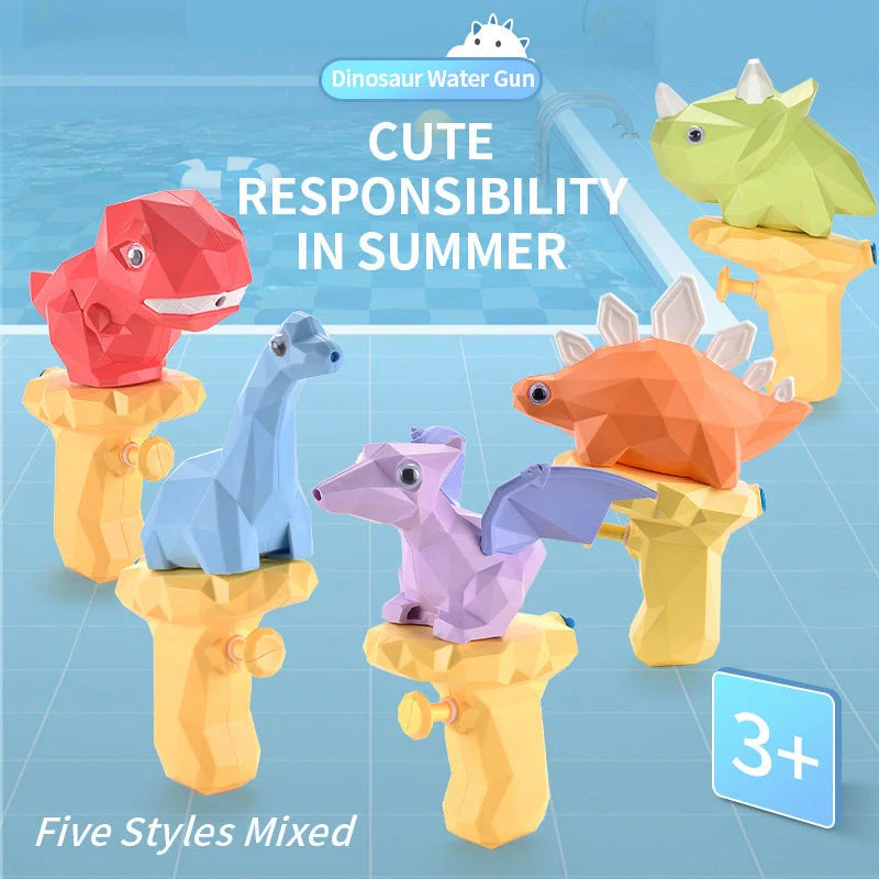 Dinosaur water guns for kids in five vibrant colours, perfect for summer outdoor play