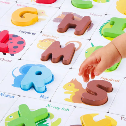 Wooden alphabet jigsaw puzzle toy, 22cm x 19.5cm x 8cm, in colour box for ages 3+