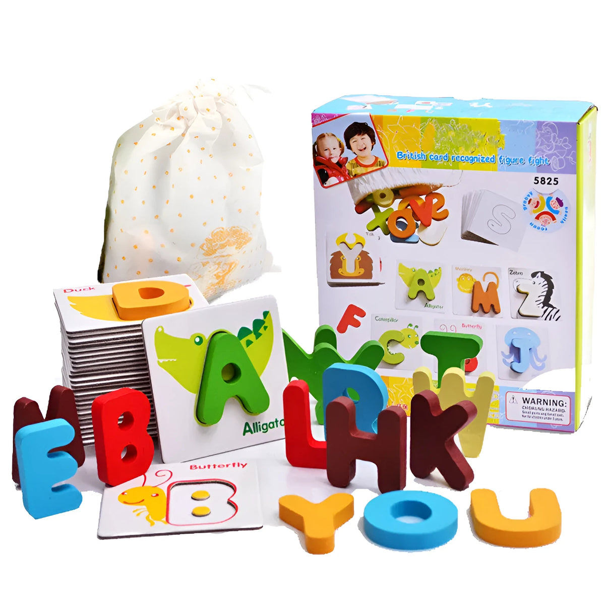 Wooden alphabet jigsaw puzzle toy, 22cm x 19.5cm x 8cm, in colour box for ages 3+