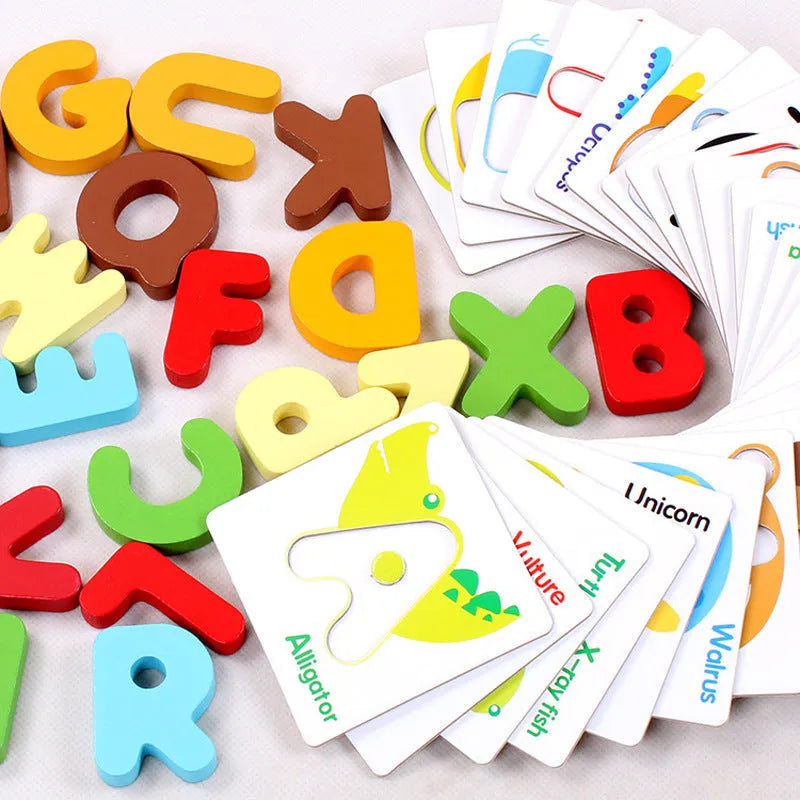 Wooden alphabet jigsaw puzzle toy, 22cm x 19.5cm x 8cm, in colour box for ages 3+