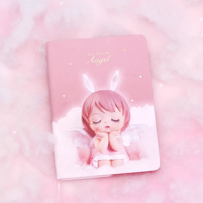Pink floral fairy design notebook with PU leather cover showing 85 writing pages