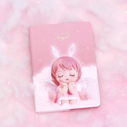 Pink floral fairy design notebook with PU leather cover showing 85 writing pages