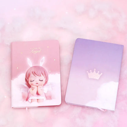 Pink floral fairy design notebook with PU leather cover showing 85 writing pages