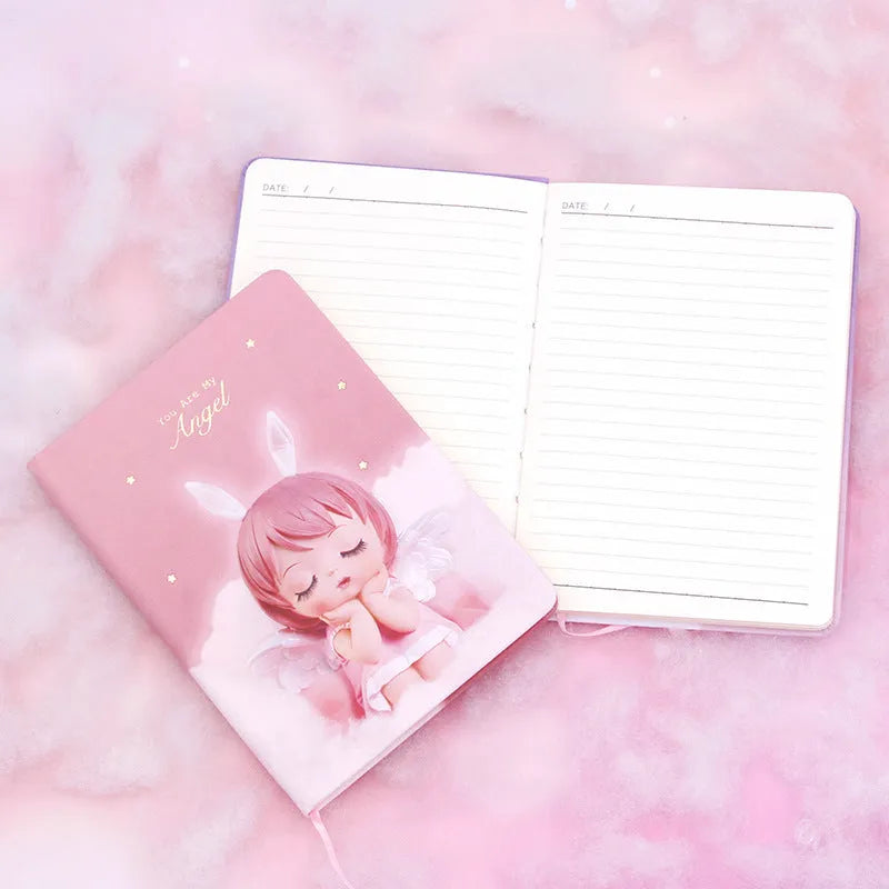 Pink floral fairy design notebook with PU leather cover showing 85 writing pages