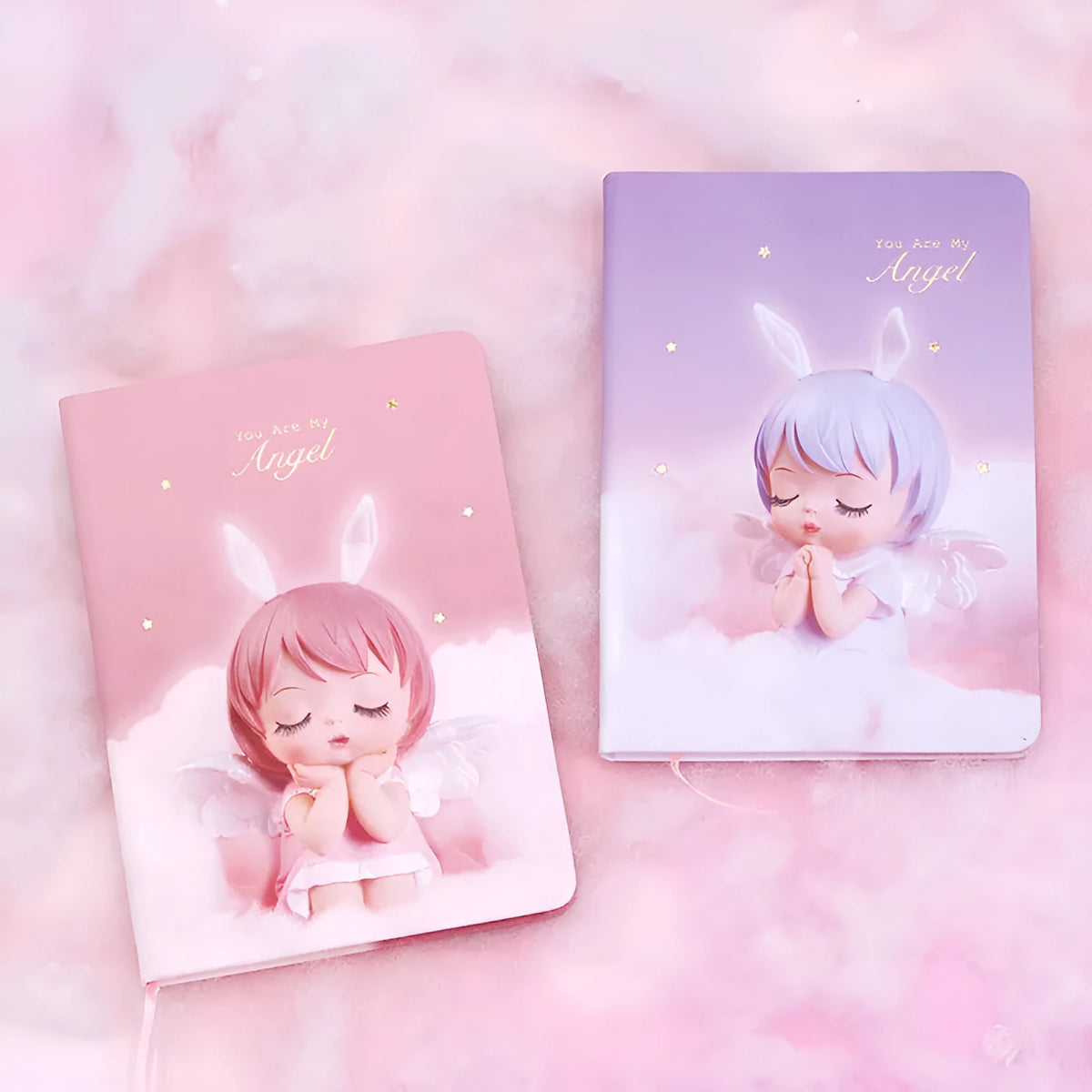 Pink floral fairy design notebook with PU leather cover showing 85 writing pages