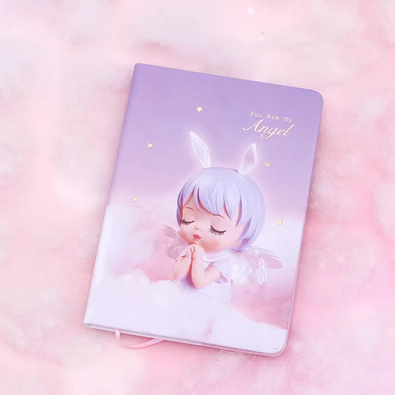 Pink floral fairy design notebook with PU leather cover showing 85 writing pages
