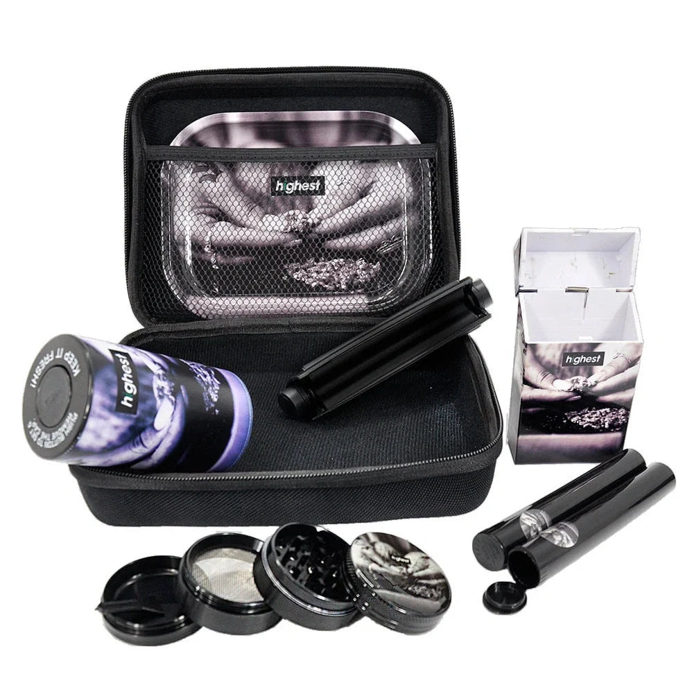 Multi-tool smoking set in AYST design with grinder, tray, 5g tank, and power bank, 10cm metal alloy construction
