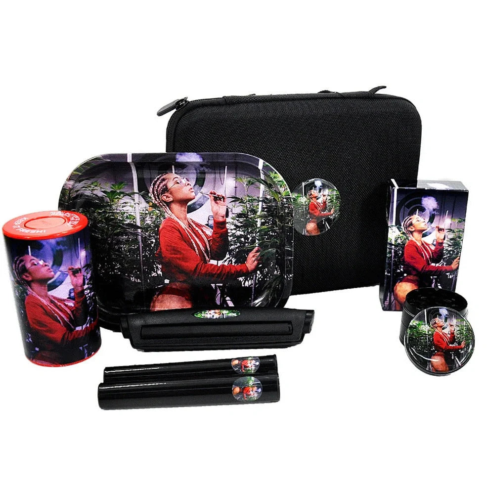 Multi-tool smoking set in AYST design with grinder, tray, 5g tank, and power bank, 10cm metal alloy construction
