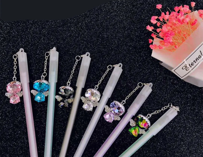 Little Angel Girl Water Pendant Gel Pen with plastic shell and 0.5mm fine tip for office stationery, awards, corporate gifts, and event promotions in choice of diamond little angel or diamond show dancing angel design.