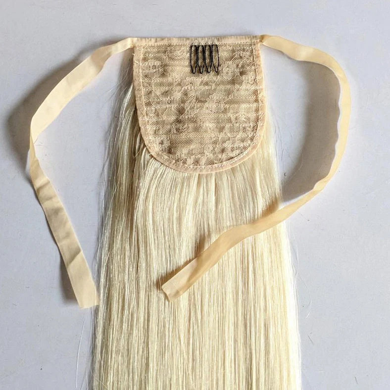 Real human hair ponytail extension with Velcro attachment in brown colour