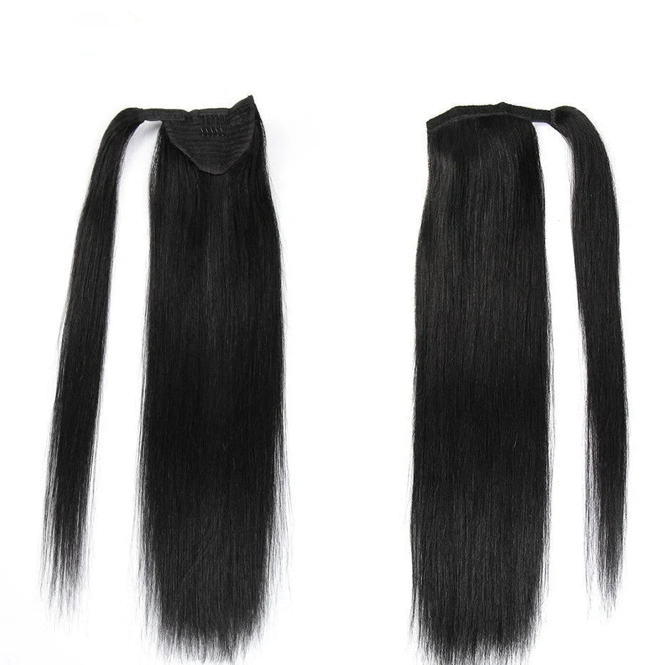 Real human hair ponytail extension with Velcro attachment in brown colour