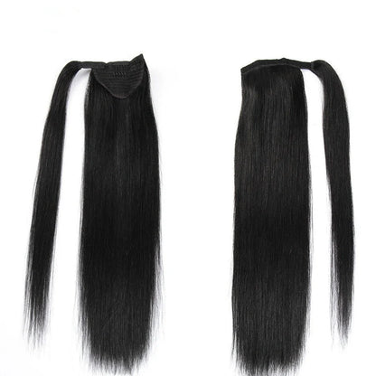 Real human hair ponytail extension with Velcro attachment in brown colour
