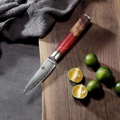 Damascus steel kitchen knives with wood and epoxy resin handles, German blades