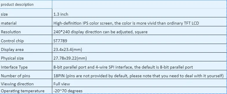1.3-inch IPS LCD full colour display module with 240x240 resolution and adjustable viewing direction
