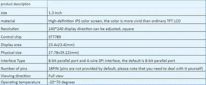 1.3-inch IPS LCD full colour display module with 240x240 resolution and adjustable viewing direction