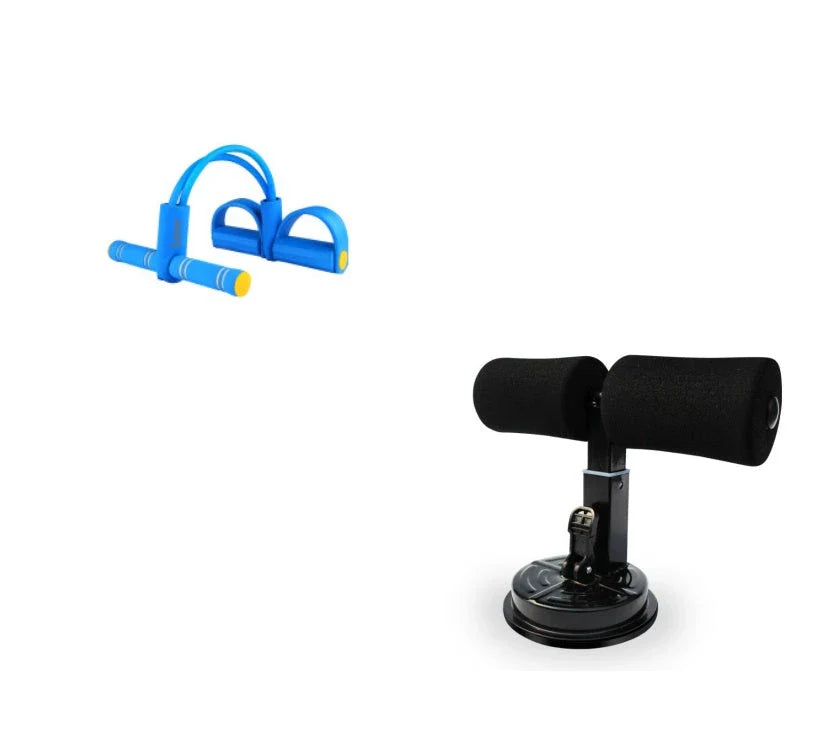 Compact sit-up strength trainer with steel springs and foam padding for home fitness