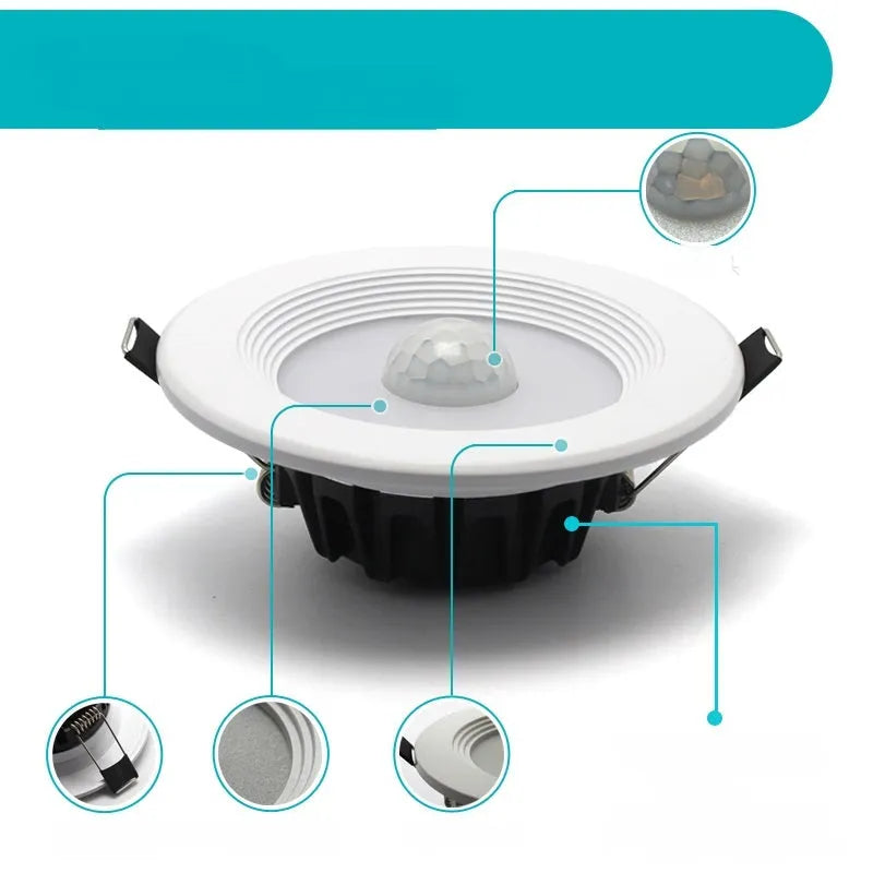 Infrared body sensing aluminium LED down light for kitchen, study or toilet installation