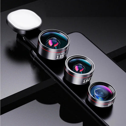 Universal smartphone fill light attachment with wide angle and macro camera lenses