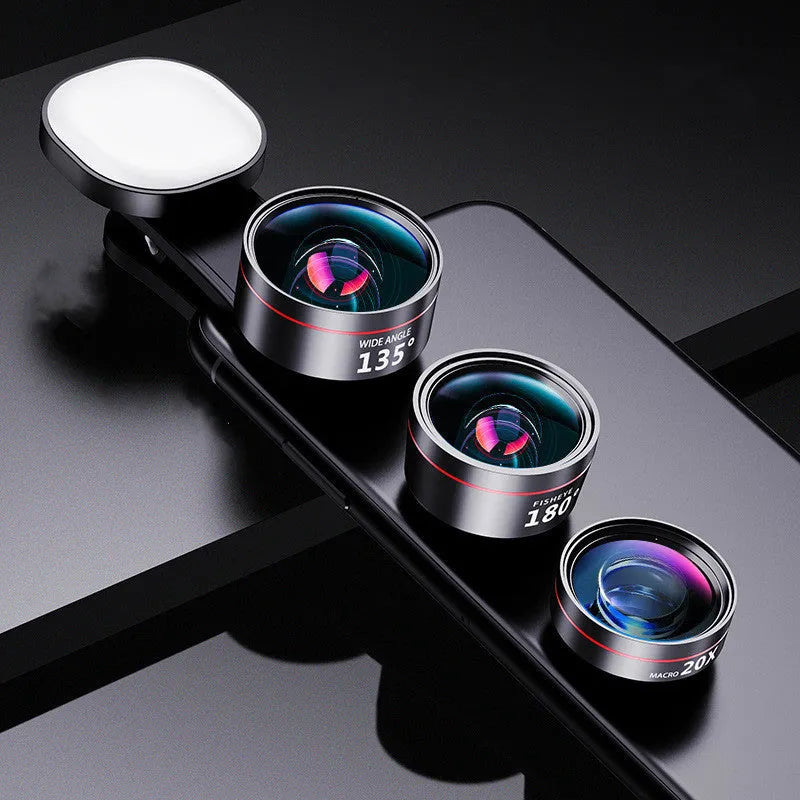 Universal smartphone fill light attachment with wide angle and macro camera lenses
