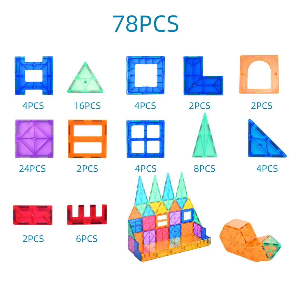 Magnetic tiles building blocks set for creative construction and learning
