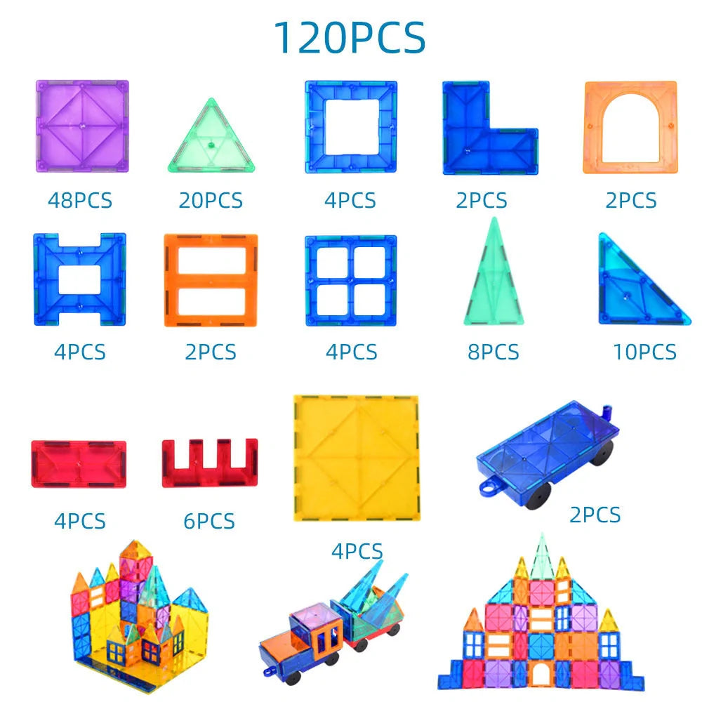 Magnetic tiles building blocks set for creative construction and learning