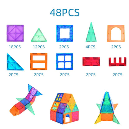 Magnetic tiles building blocks set for creative construction and learning