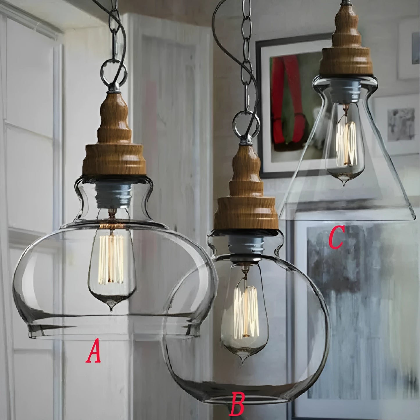 Glass wood grain single head pendant light with adjustable cord in Nordic style.