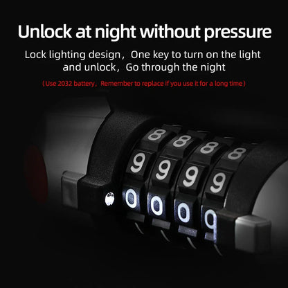 Black bicycle anti-theft lock with reflective strips and 4-digit code