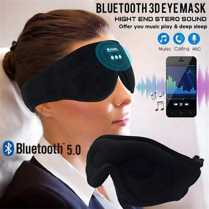 Black Bluetooth sleep eye mask with built-in speakers for wireless music and calls