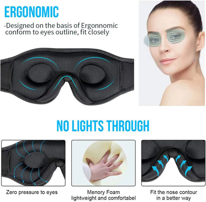 Black Bluetooth sleep eye mask with built-in speakers for wireless music and calls