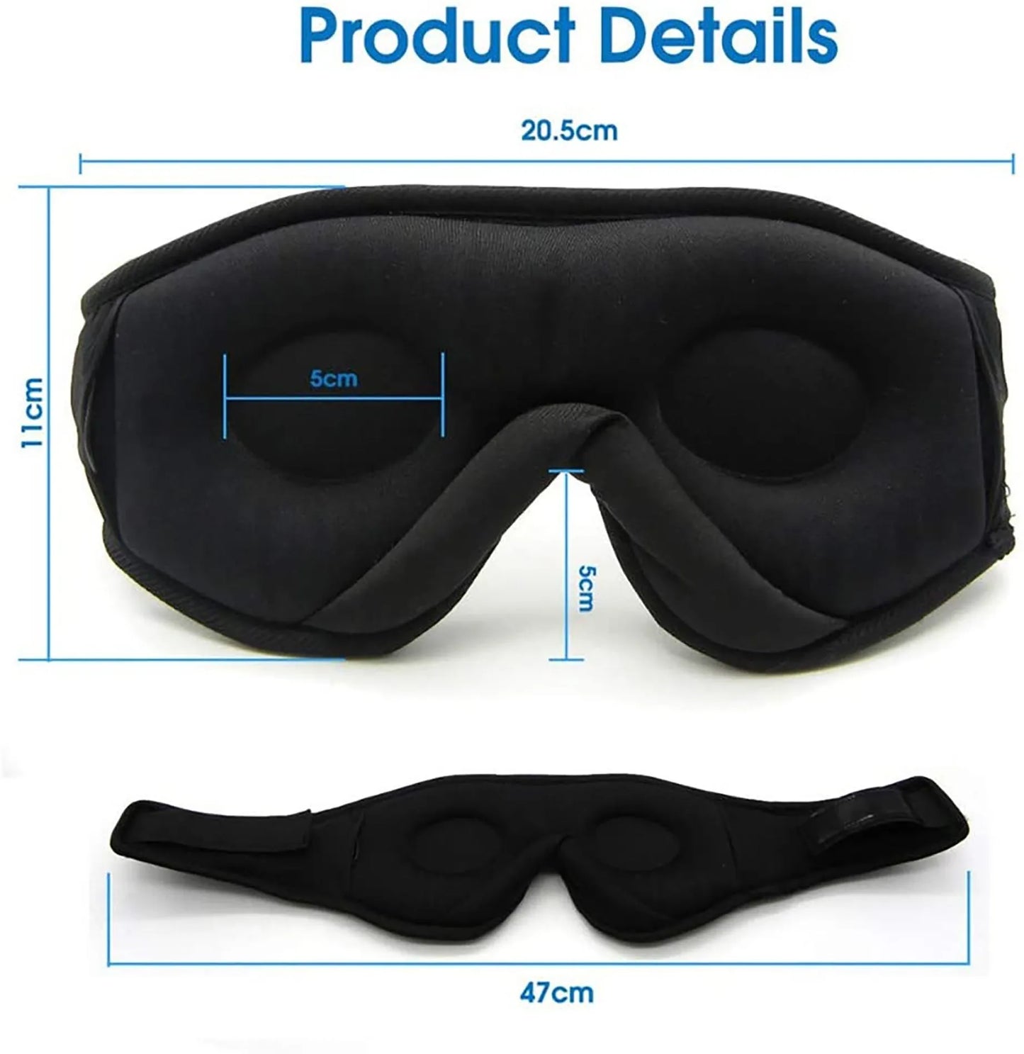 Black Bluetooth sleep eye mask with built-in speakers for wireless music and calls