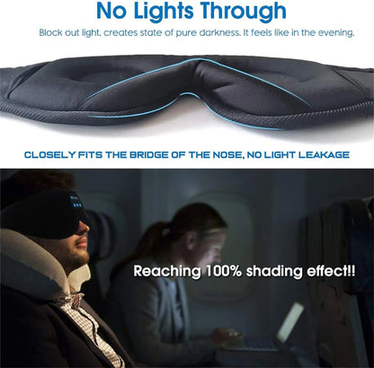 Black Bluetooth sleep eye mask with built-in speakers for wireless music and calls