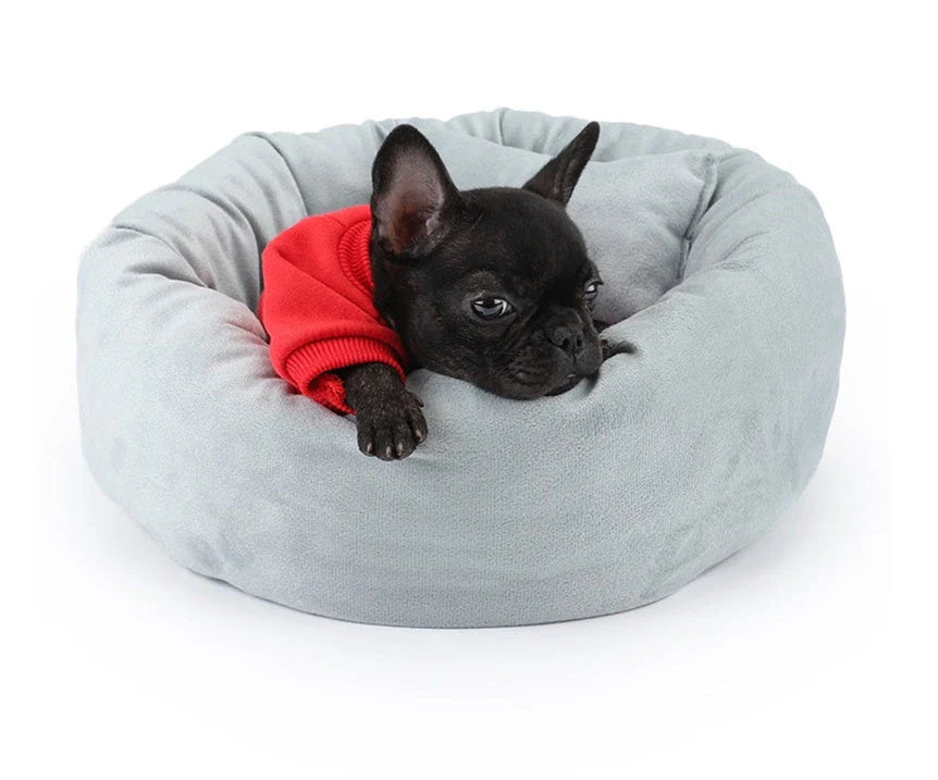 Cosy egg-shaped pet bed for cats and dogs, made with luxuriously soft and warm vegan faux shag fur