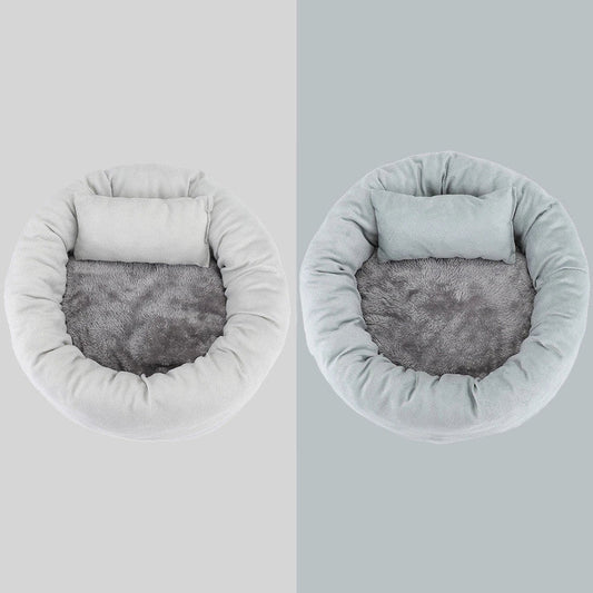 Cosy egg-shaped pet bed for cats and dogs, made with luxuriously soft and warm vegan faux shag fur