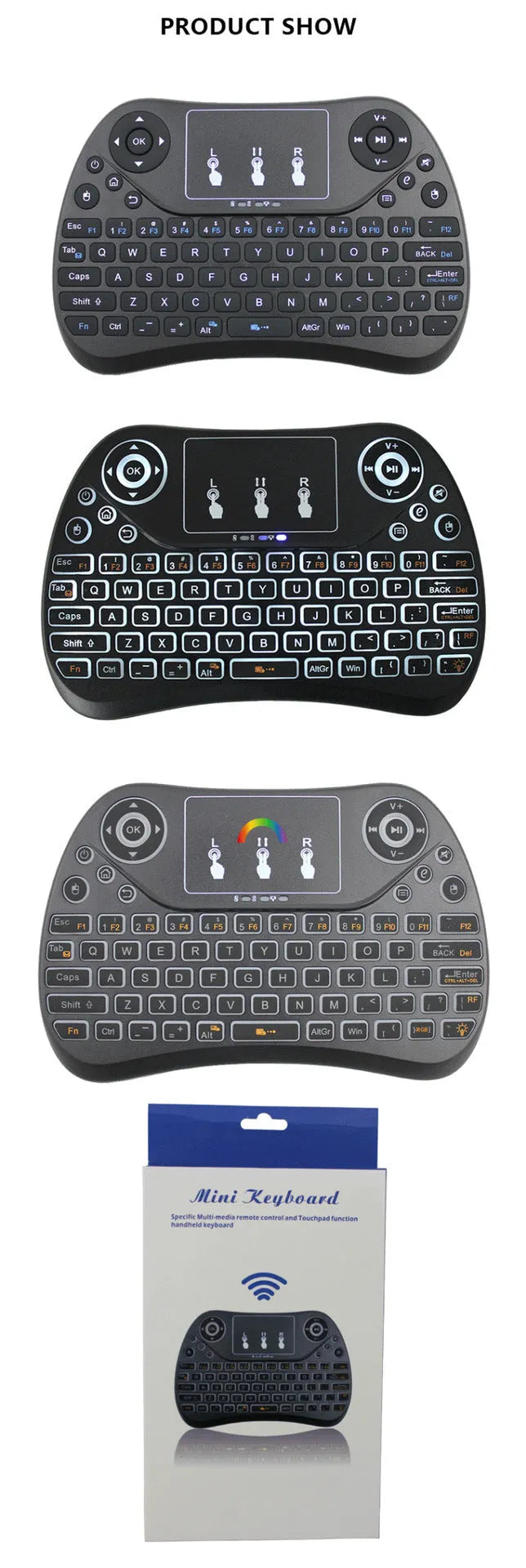 Flying Squirrel mini wireless keyboard with seven-colour backlit English keys