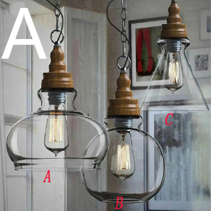 Glass wood grain single head pendant light with adjustable cord in Nordic style.