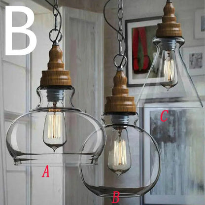 Glass wood grain single head pendant light with adjustable cord in Nordic style.