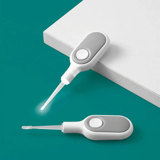 Baby Ear Cleaner with luminous earpick for safe earwax removal, white color, battery-operated