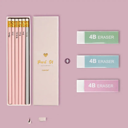 Display box of mixed colour HB writing pencils showing purple glitter and pale pink graphite pencils